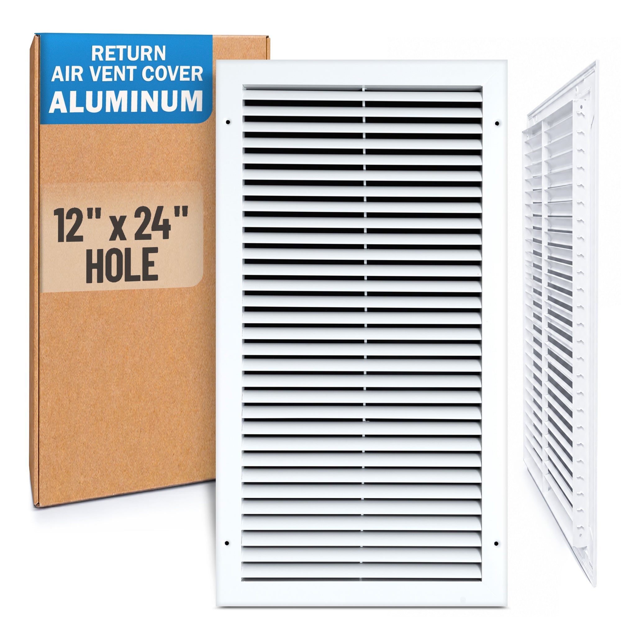 12 x 24-inch White Aluminum bar return grille, packaging