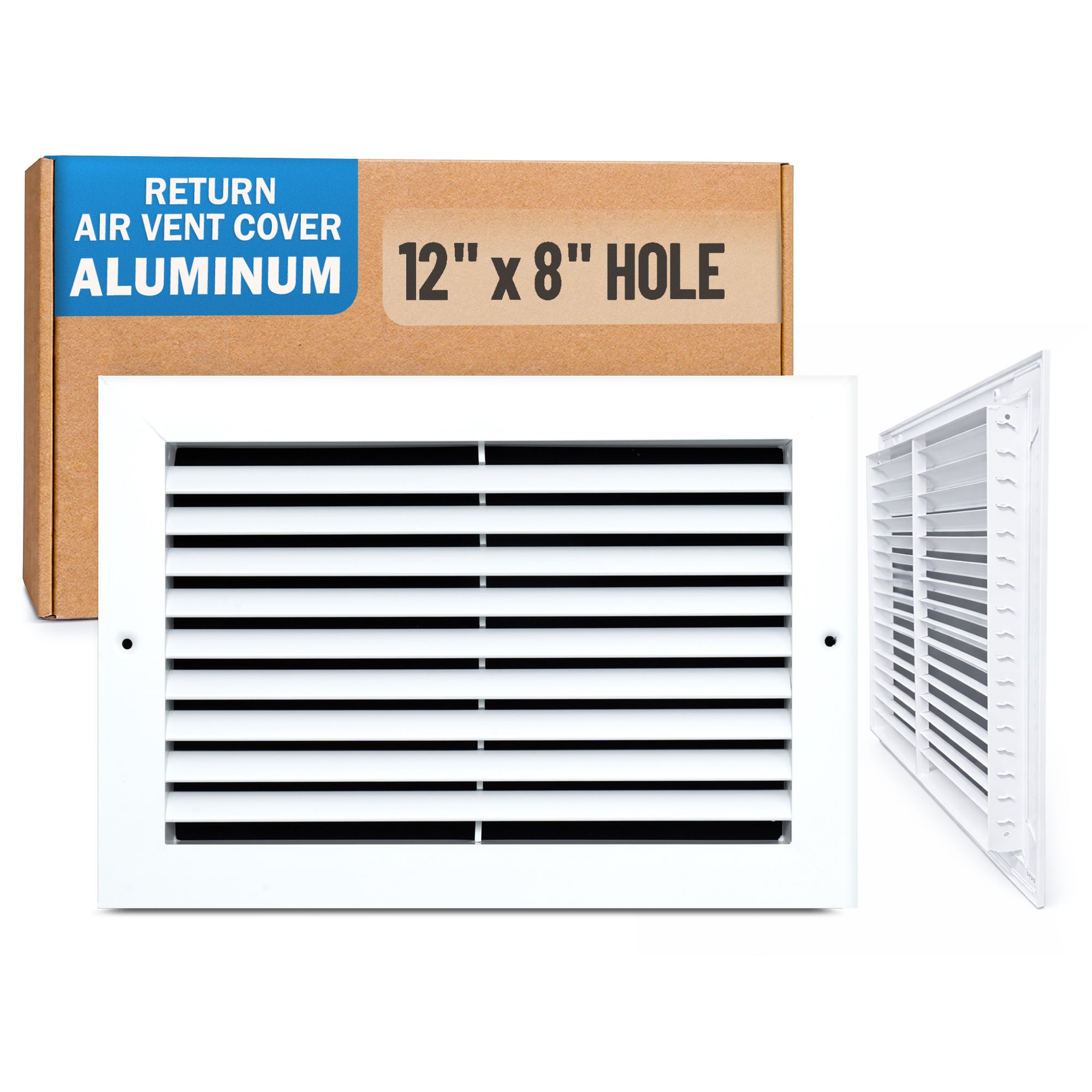 12 x 8-inch White Aluminum bar return grille, packaging