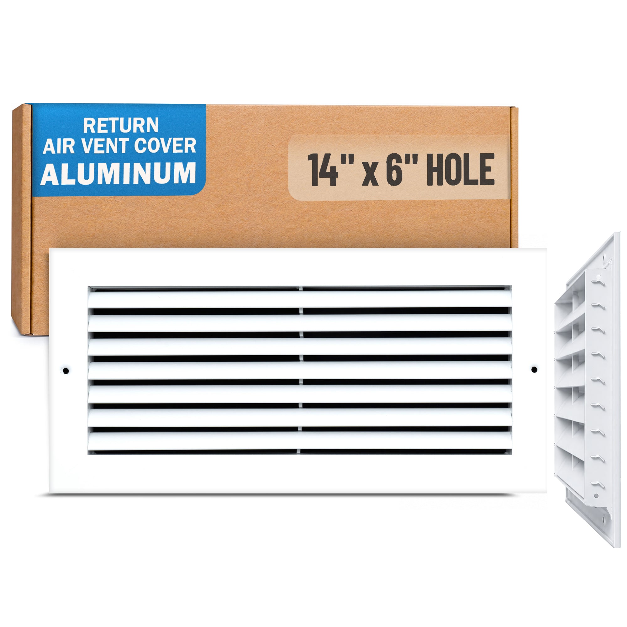 14 x 6-inch White Aluminum bar return grille, packaging