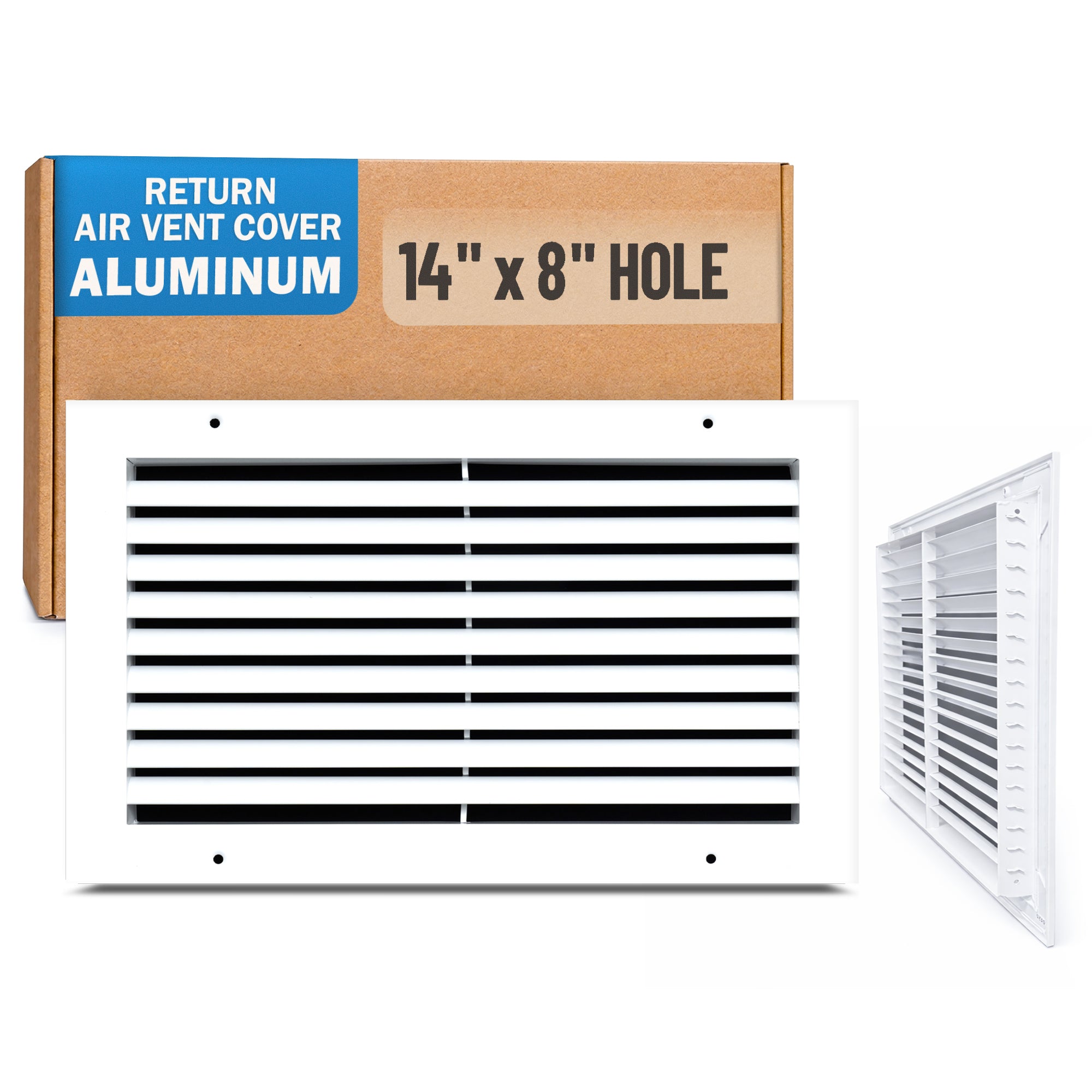 14 x 8-inch White Aluminum bar return grille, packaging