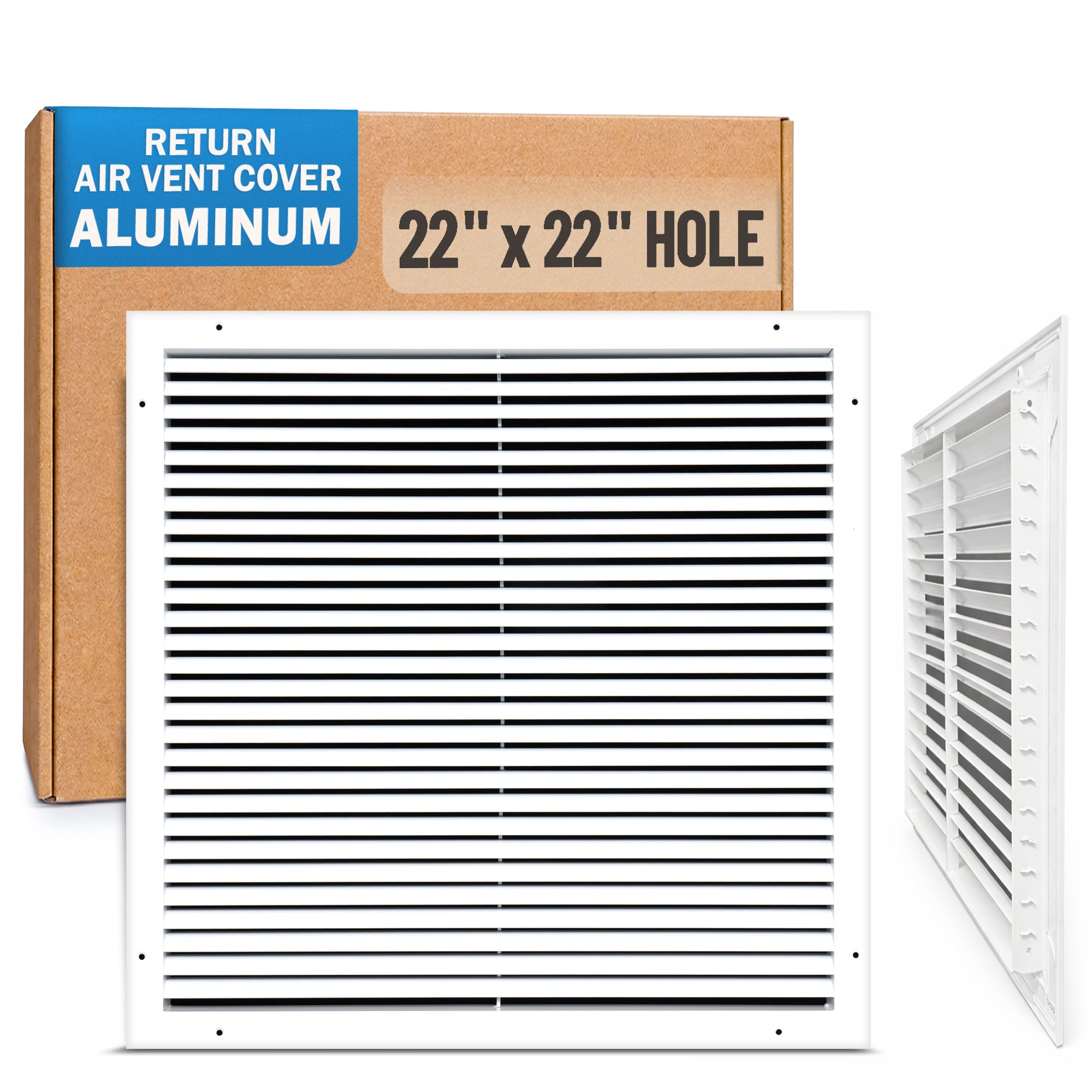 22 x 22-inch White Aluminum bar return grille, packaging