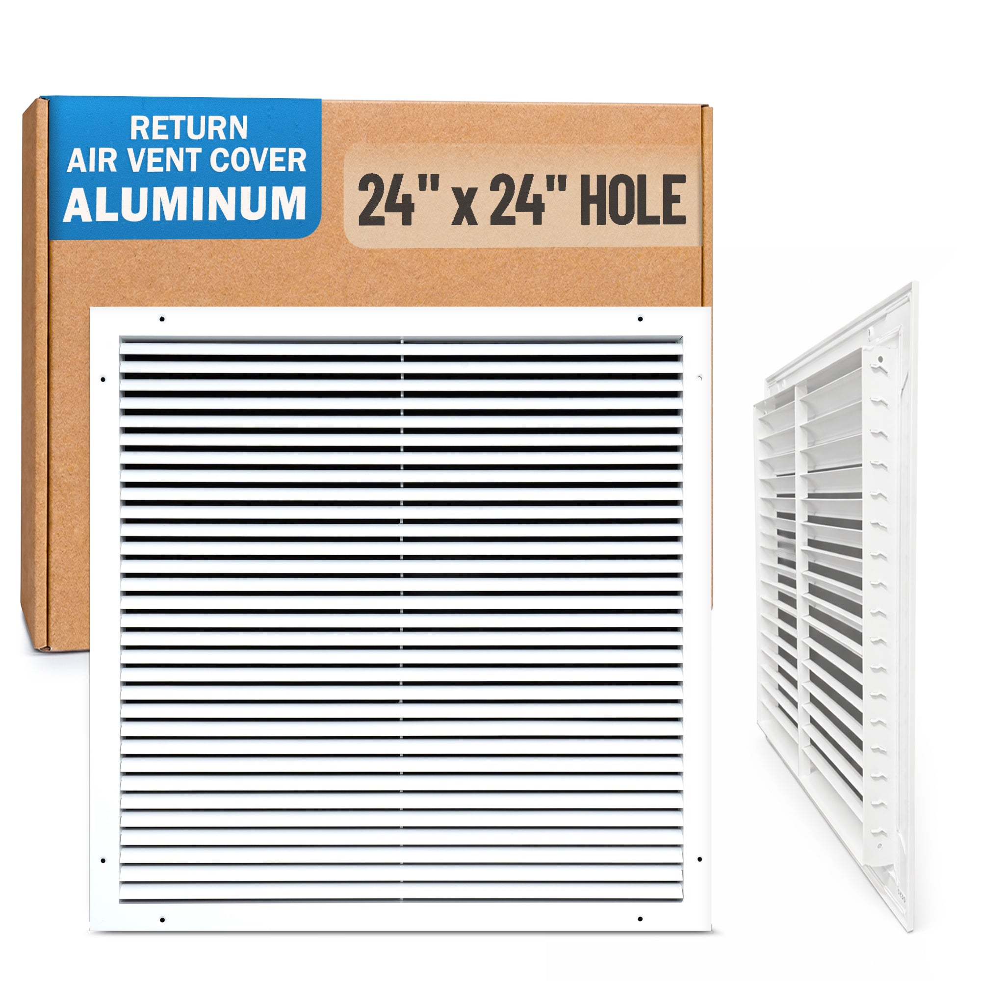 24 x 24-inch White Aluminum bar return grille, packaging
