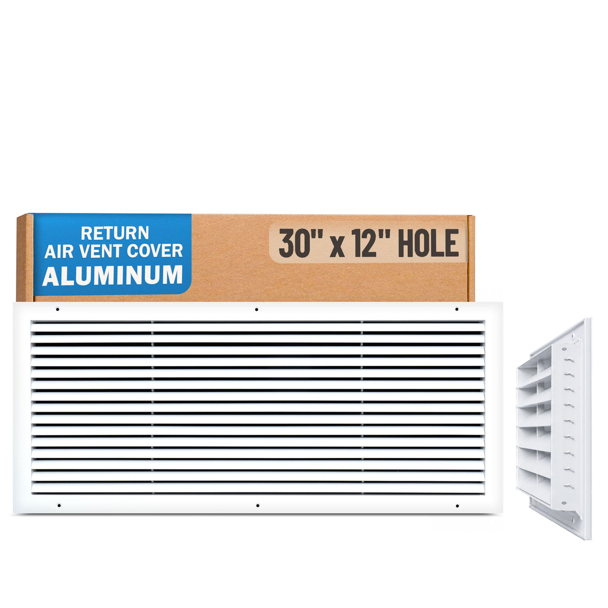 30 x 12-inch White Aluminum bar return grille, packaging