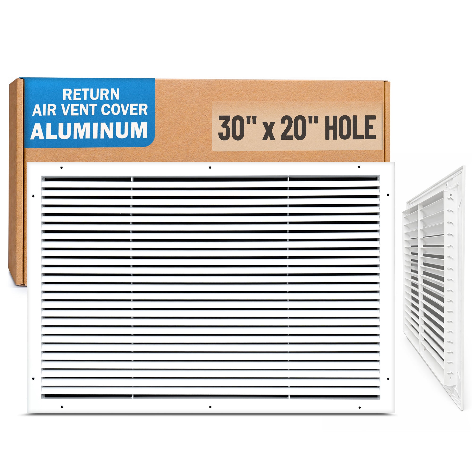 30 x 20-inch White Aluminum bar return grille, packaging