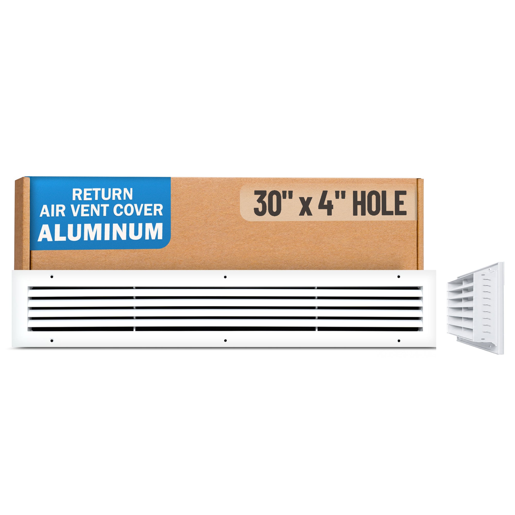 30 x 4-inch White Aluminum bar return grille, packaging
