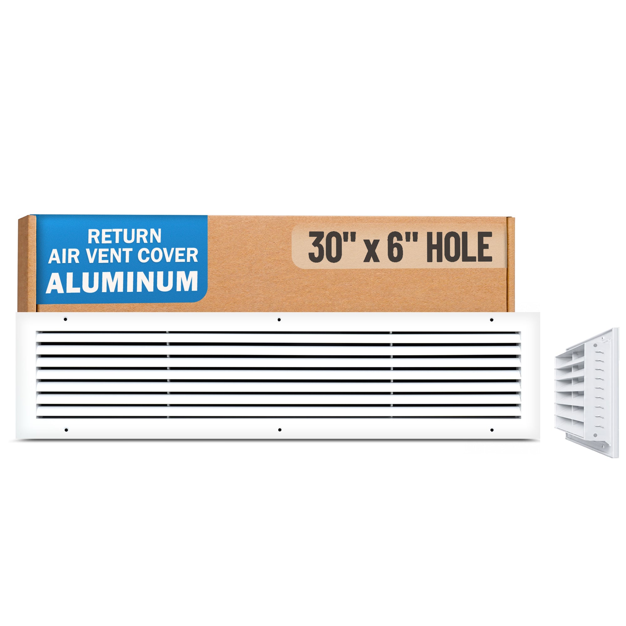 30 x 6-inch White Aluminum bar return grille, packaging