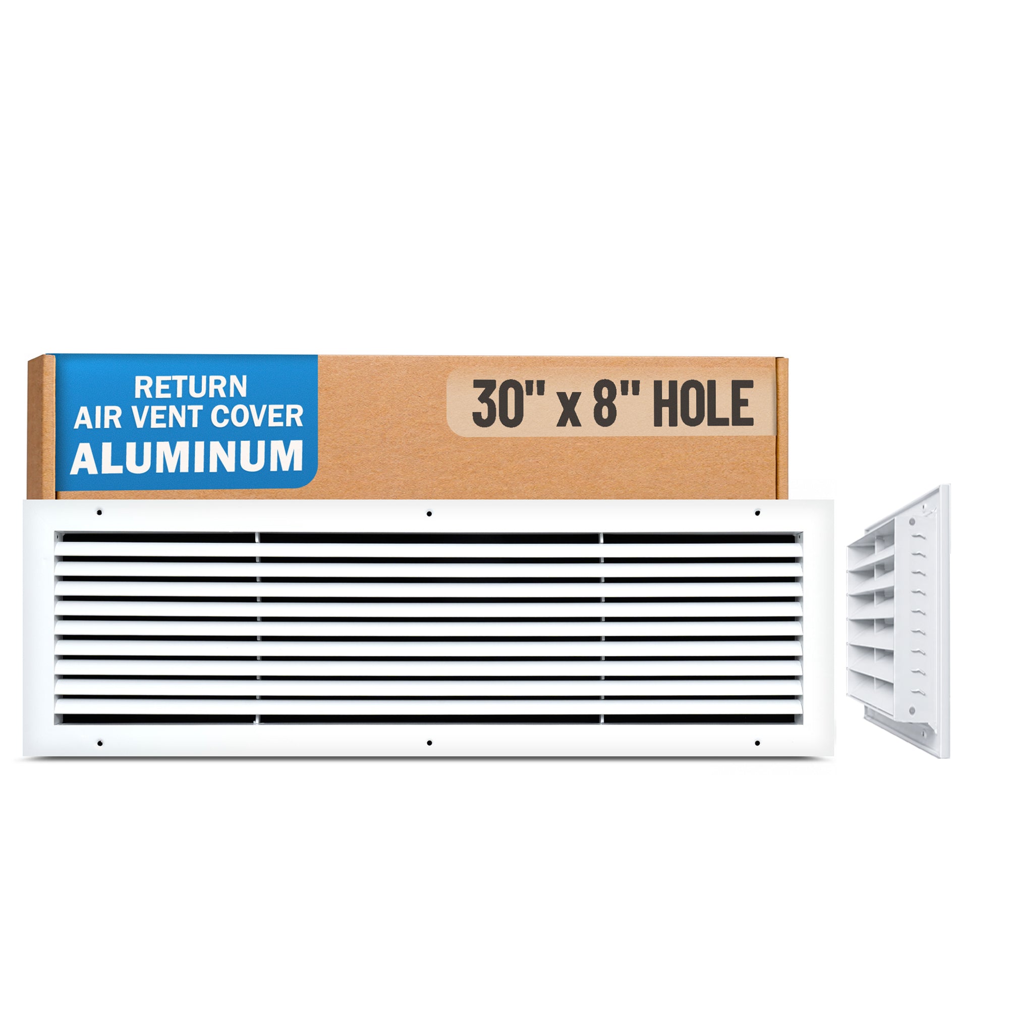 30 x 8-inch White Aluminum bar return grille, packaging
