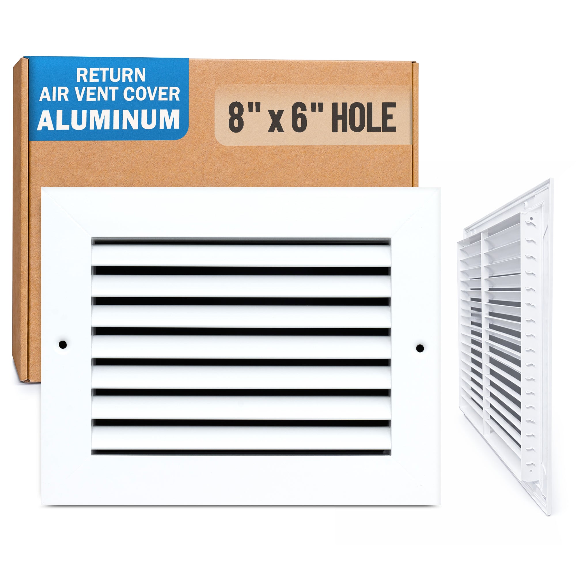 8 x 6-inch White Aluminum bar return grille, packaging