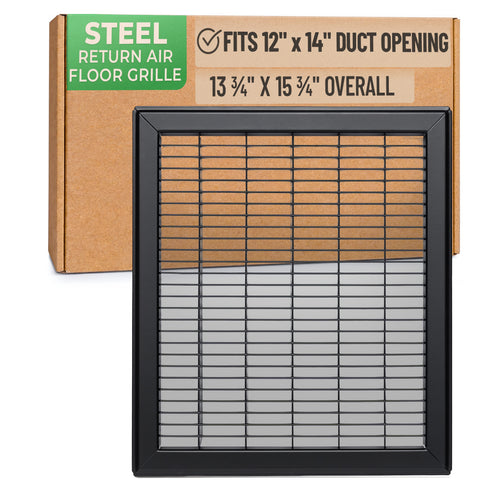 12 x 14-inch Black Steel heavy duty return floor register, packaging