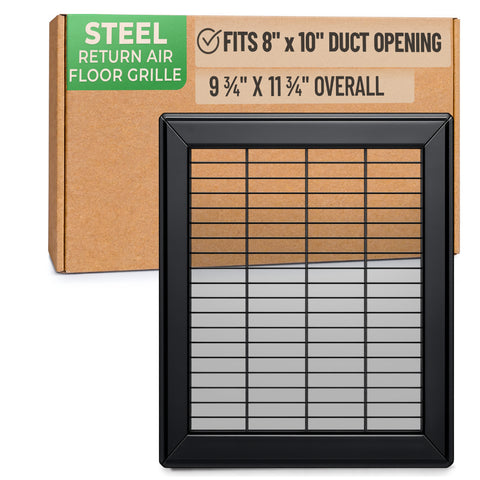 8 x 10-inch Black Steel heavy duty return floor register, packaging