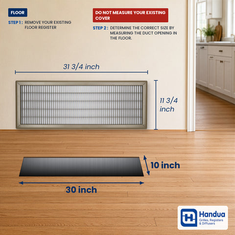 10"x30" Brown Steel Return Air Floor Grille, Walkable Heavy-Duty Fixed-Blade Vent Cover
