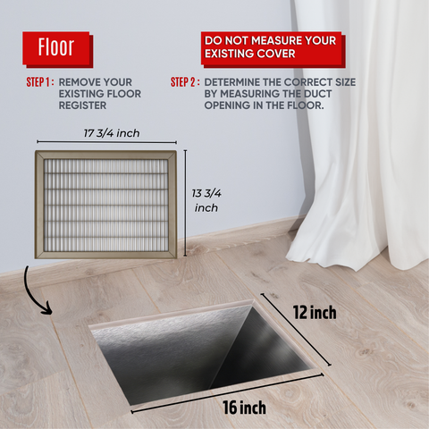 12 x 16-inch Brown Steel heavy duty return floor register, dimensions