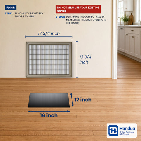 12"x16" Brown Steel Return Air Floor Grille, Walkable Heavy-Duty Fixed-Blade Vent Cover