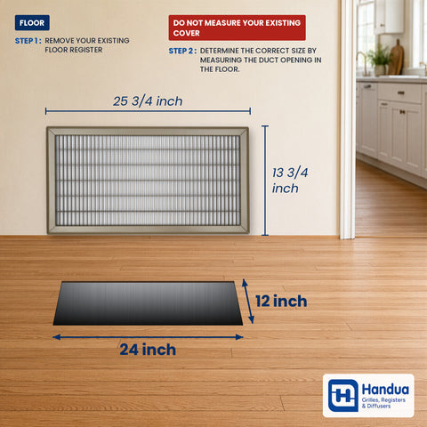 12"x24" Brown Steel Return Air Floor Grille, Walkable Heavy-Duty Fixed-Blade Vent Cover