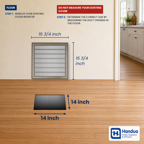 14"x14" Brown Steel Return Air Floor Grille, Walkable Heavy-Duty Fixed-Blade Vent Cover