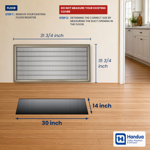 14"x30" Brown Steel Return Air Floor Grille, Walkable Heavy-Duty Fixed-Blade Vent Cover