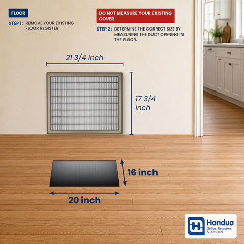 16"x20" Brown Steel Return Air Floor Grille, Walkable Heavy-Duty Fixed-Blade Vent Cover