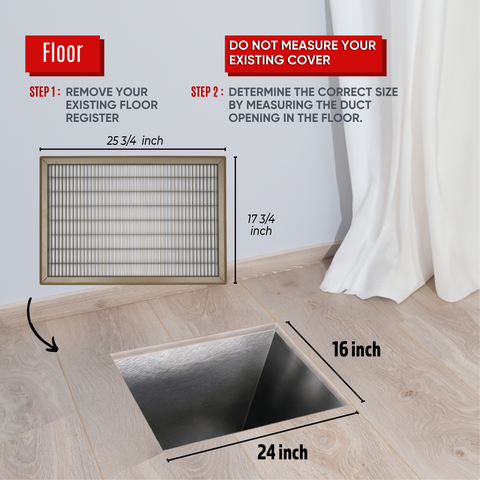 16 x 24-inch Brown Steel heavy duty return floor register, dimensions