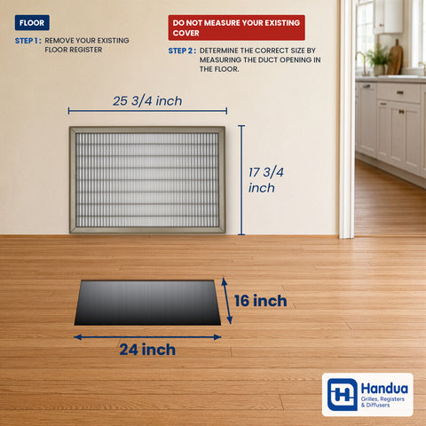 16"x24" Brown Steel Return Air Floor Grille, Walkable Heavy-Duty Fixed-Blade Vent Cover