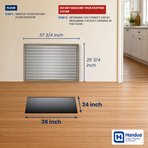 24"x36" Brown Steel Return Air Floor Grille, Walkable Heavy-Duty Fixed-Blade Vent Cover