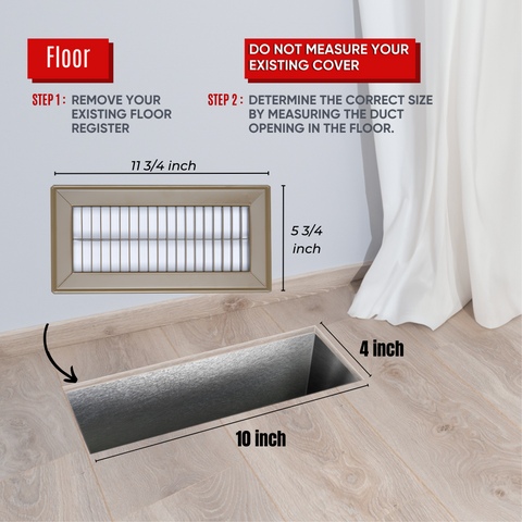 4 x 10-inch Brown Steel heavy duty return floor register, dimensions
