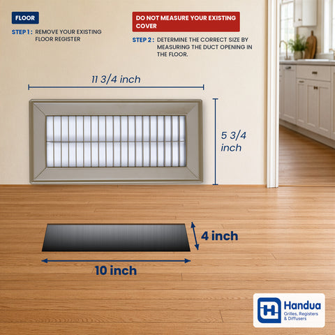 4"x10" Brown Steel Return Air Floor Grille, Walkable Heavy-Duty Fixed-Blade Vent Cover