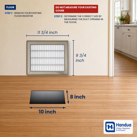8"x10" Brown Steel Return Air Floor Grille, Walkable Heavy-Duty Fixed-Blade Vent Cover