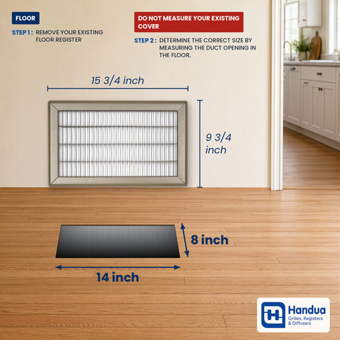 8"x14" Brown Steel Return Air Floor Grille, Walkable Heavy-Duty Fixed-Blade Vent Cover