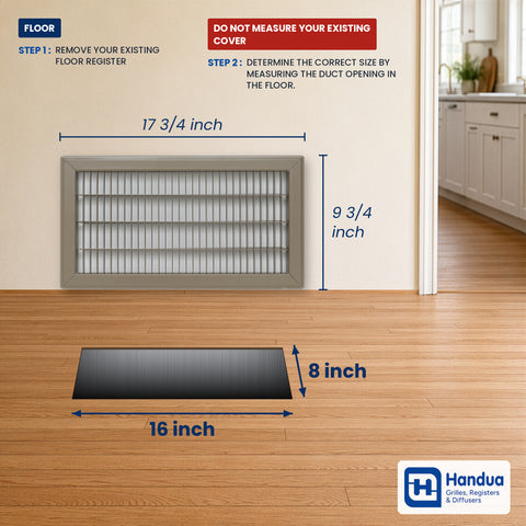 8"x16" Brown Steel Return Air Floor Grille, Walkable Heavy-Duty Fixed-Blade Vent Cover