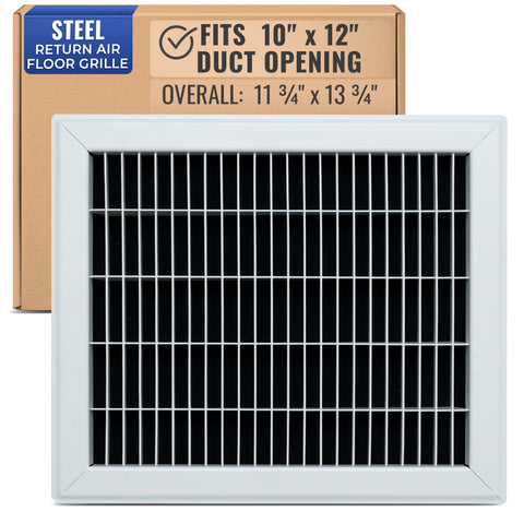 10 x 12-inch White Steel heavy duty return floor register, packaging