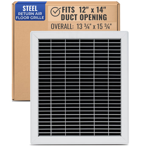 12 x 14-inch White Steel heavy duty return floor register, packaging