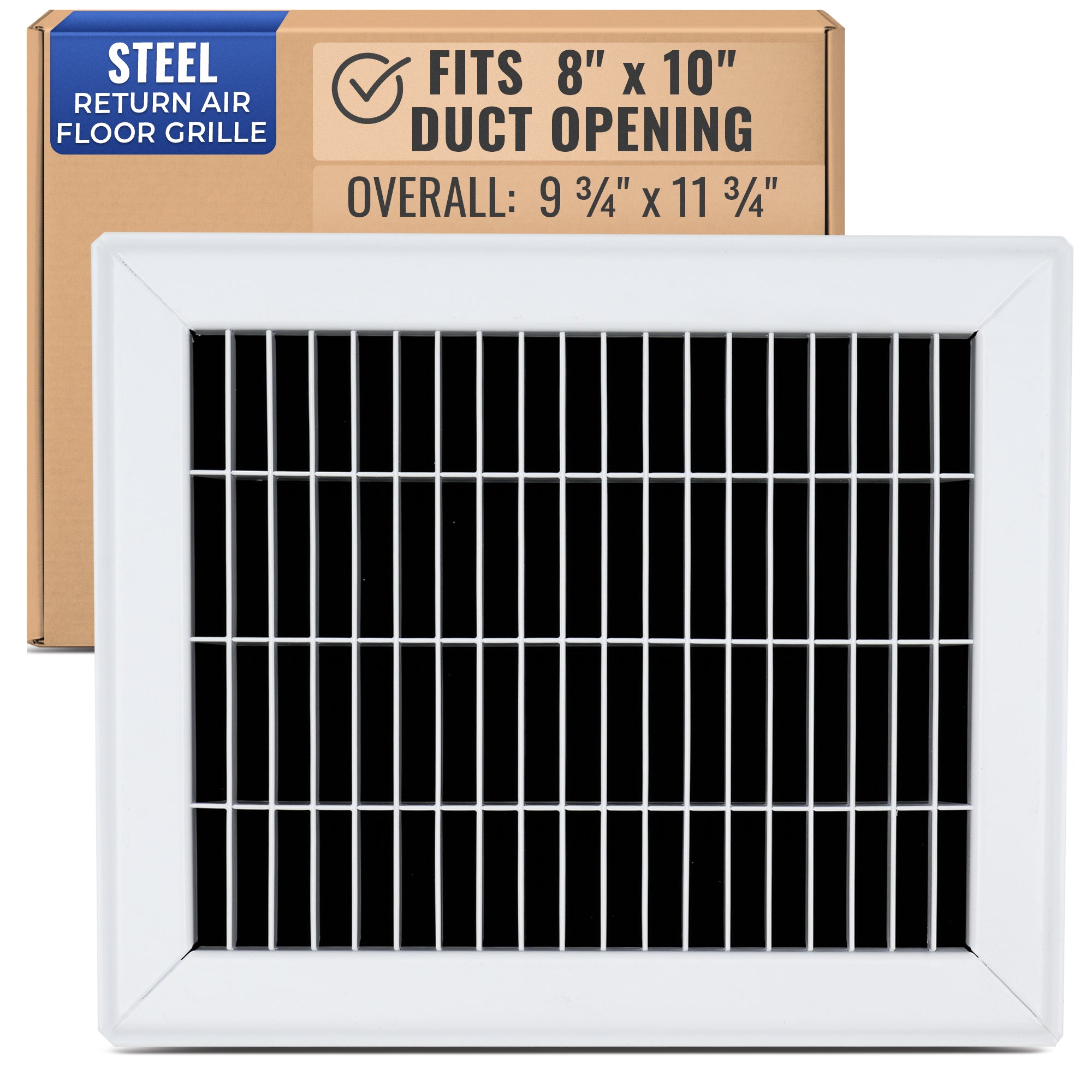 8 x 10-inch White Steel heavy duty return floor register, packaging
