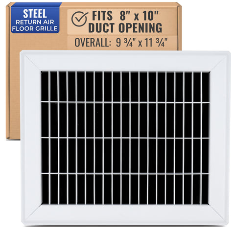 8 x 10-inch White Steel heavy duty return floor register, packaging