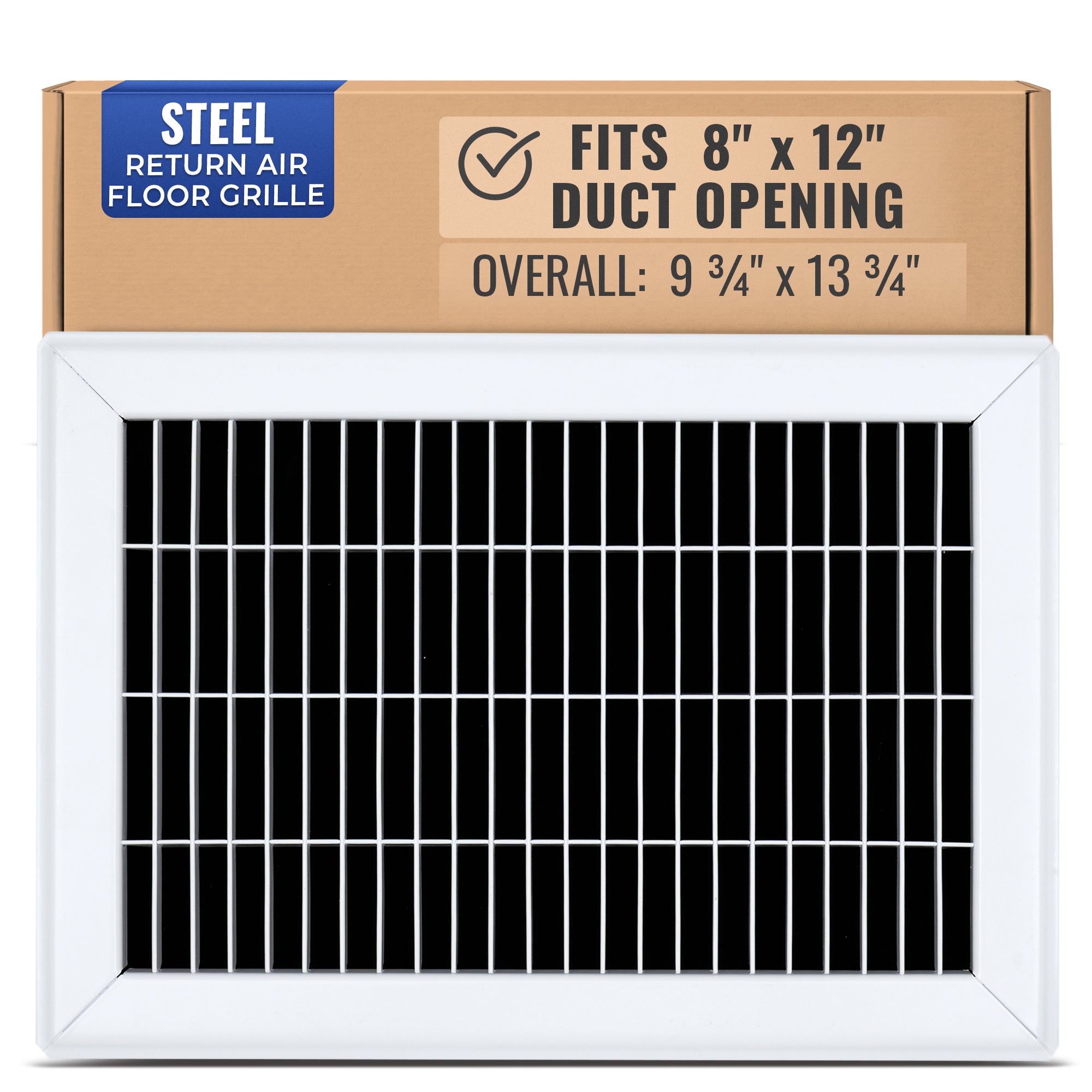 8 x 12-inch White Steel heavy duty return floor register, packaging
