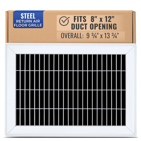 8 x 12-inch White Steel heavy duty return floor register, packaging