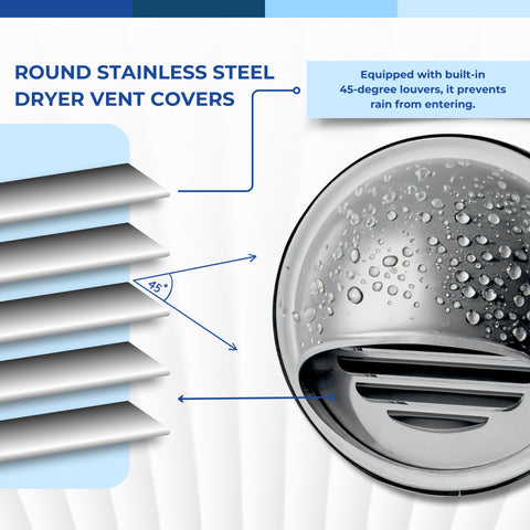 5" Stainless Steel Round Dryer Vent Cover with Hood and Rubber Seal, Weatherproof Exterior Wall Exhaust Vent