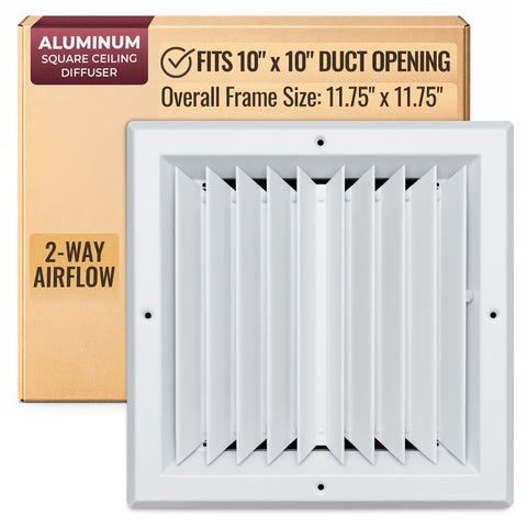 10 x 10-inch White Aluminum square ceiling diffuser, packaging