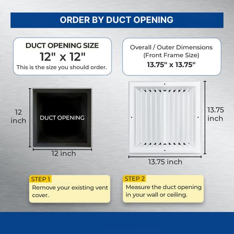 12 x 12-inch White Aluminum square ceiling diffuser, dimensions