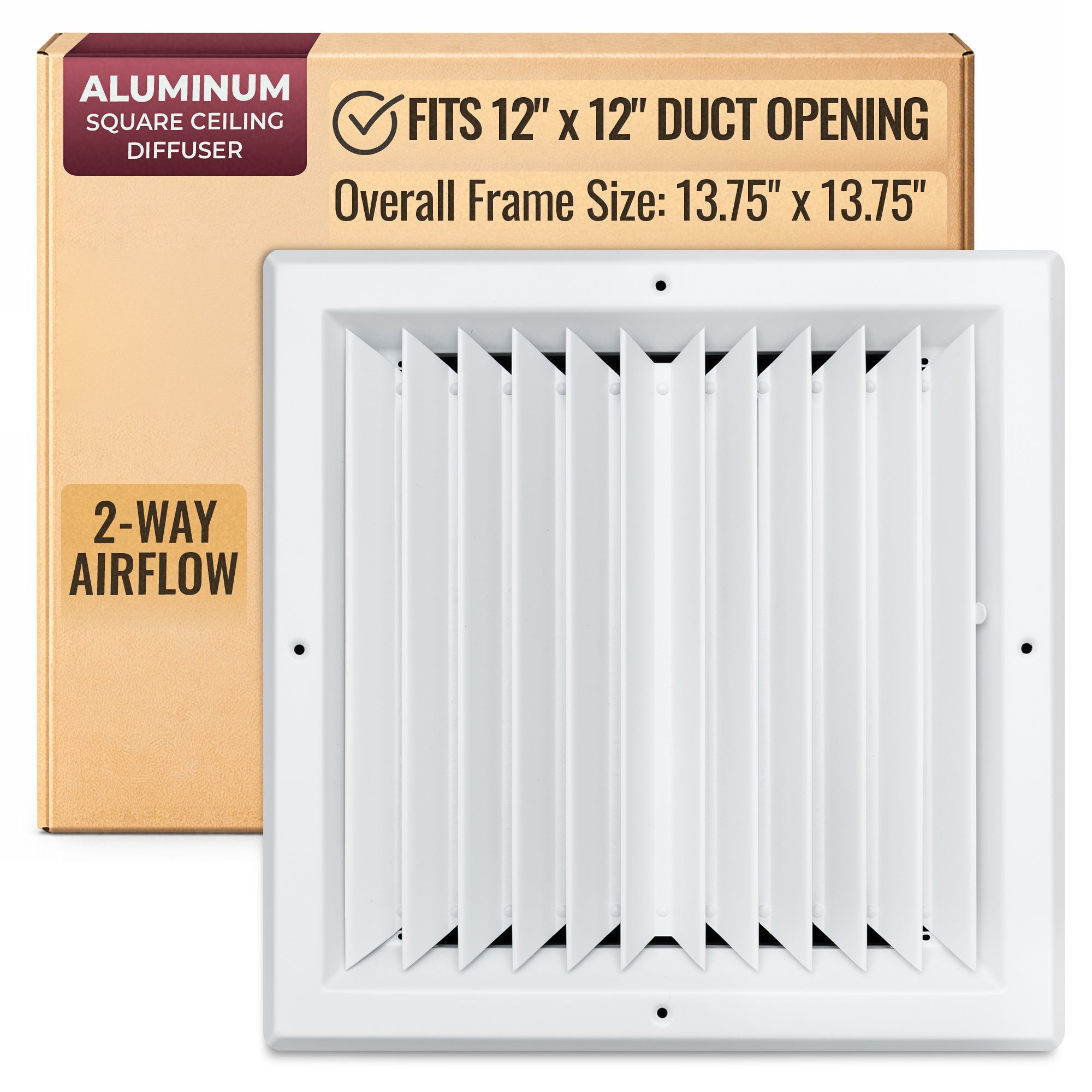 12 x 12-inch White Aluminum square ceiling diffuser, packaging