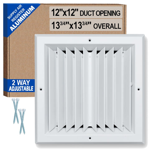 Fits 12x12 Duct Opening 2 Way Aluminum Square Ceiling Diffuser | Register Vent Cover Grille for Ceiling | Rust Proof | White | Outer Dimensions: 13.75" X 13.75"
