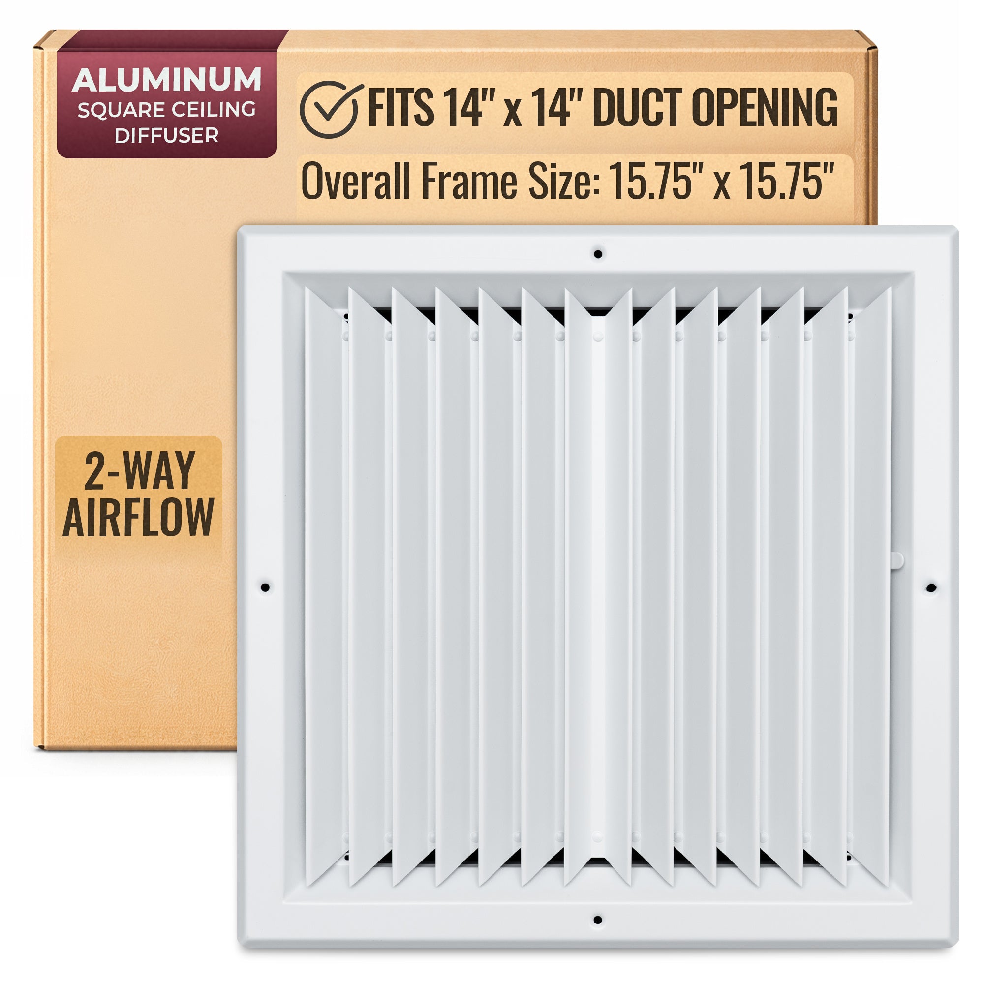 14 x 14-inch White Aluminum square ceiling diffuser, packaging