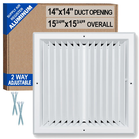 Fits 14x14 Duct Opening 2 Way Aluminum Square Ceiling Diffuser | Register Vent Cover Grille for Ceiling | Rust Proof | White | Outer Dimensions: 15.75" X 15.75"