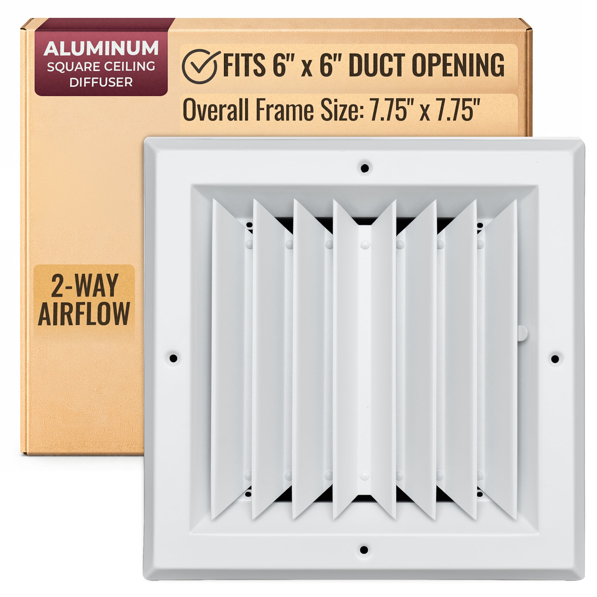 6 x 6-inch White Aluminum square ceiling diffuser, packaging