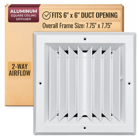 6 x 6-inch White Aluminum square ceiling diffuser, packaging