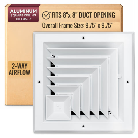 8 x 8-inch White Aluminum square ceiling diffuser, packaging