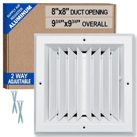 Fits 8x8 Duct Opening 2 Way Aluminum Square Ceiling Diffuser | Register Vent Cover Grille for Ceiling | Rust Proof | White | Outer Dimensions: 9.75" X 9.75"