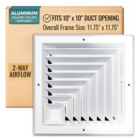 10 x 10-inch White Aluminum square ceiling diffuser, packaging