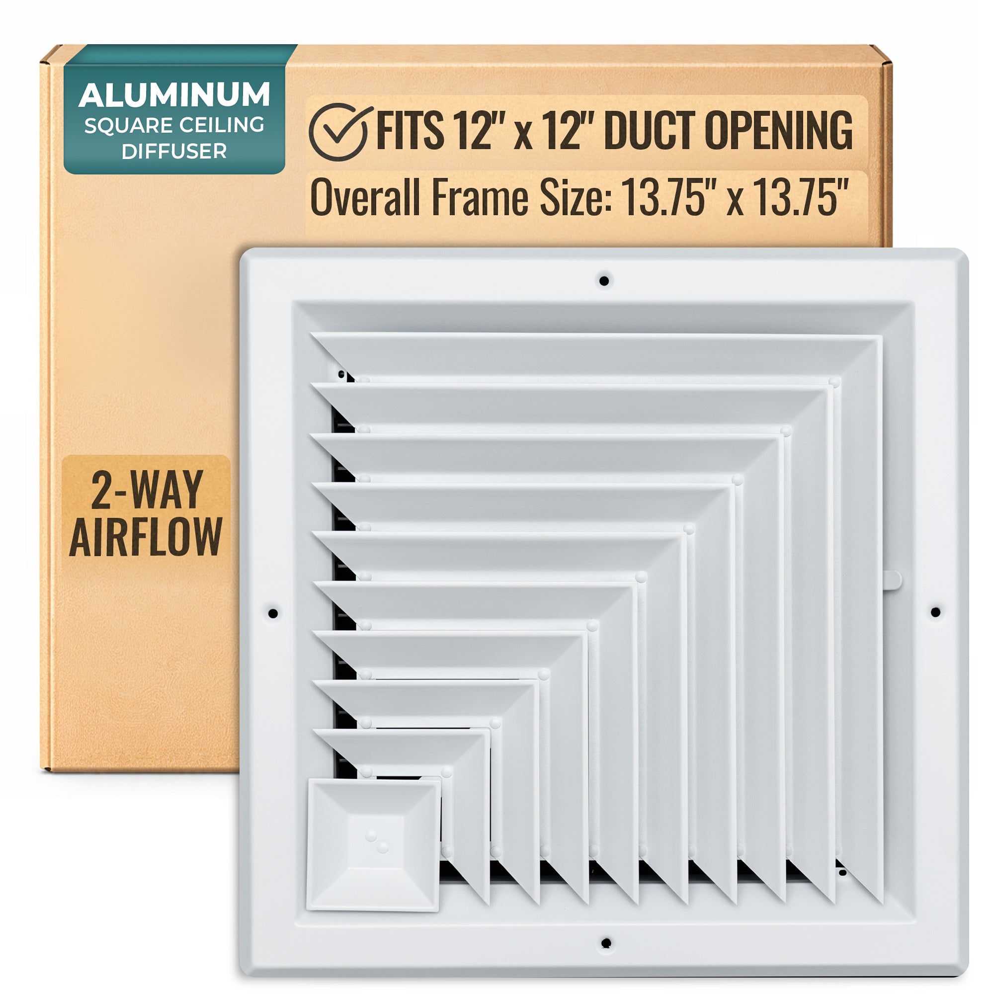 12 x 12-inch White Aluminum square ceiling diffuser, packaging