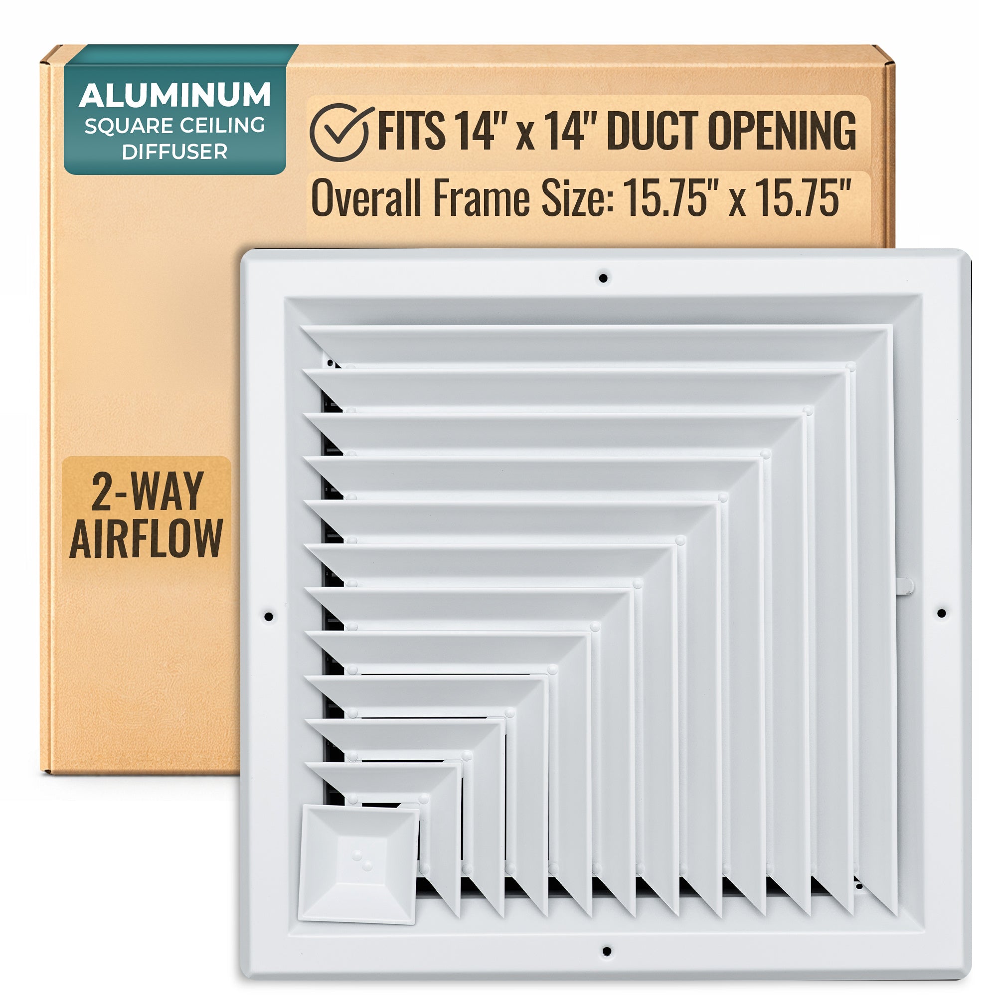14 x 14-inch White Aluminum square ceiling diffuser, packaging