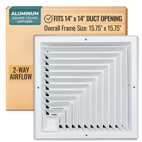 14 x 14-inch White Aluminum square ceiling diffuser, packaging
